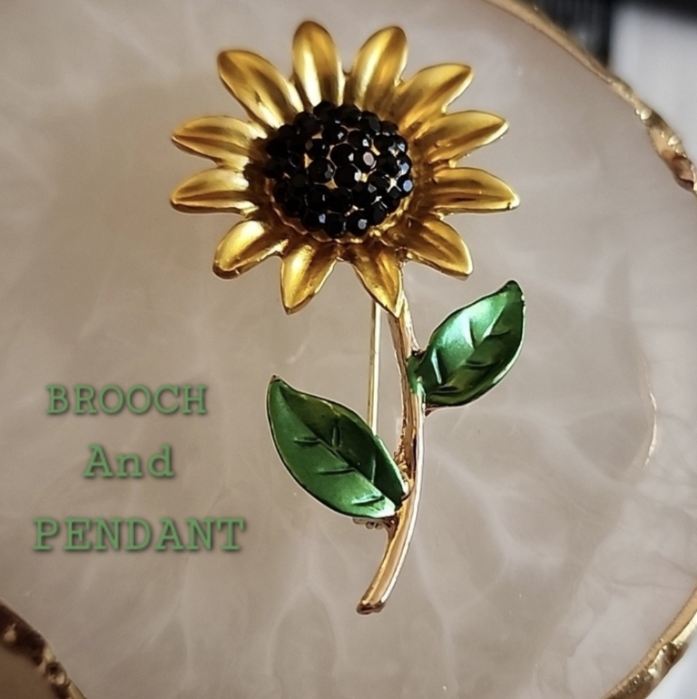 Brooch SUNFLOWER Brooch Pin Necklace Combo Enameled Embellished